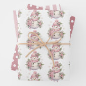 Elegante Bloemen Kerstmis Sneeuwman Inpakpapier Vel (In situ)