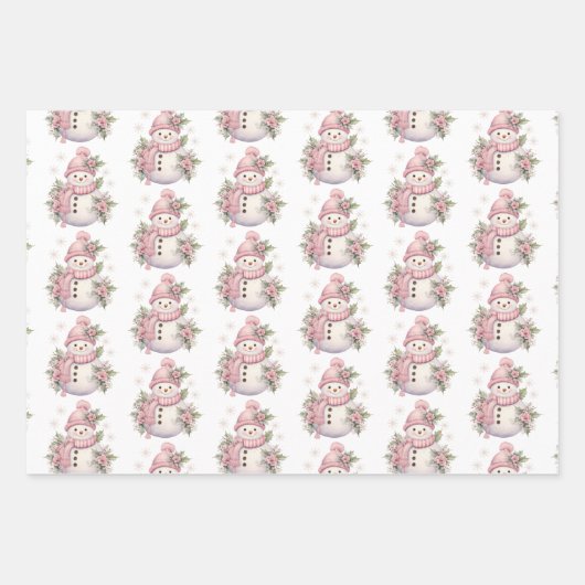 Elegante Bloemen Kerstmis Sneeuwman Inpakpapier Vel (Voorkant)