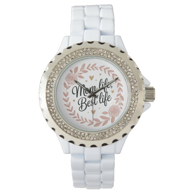Elegante Bloemen Kijken Nieuwe Mama Gift Idee Horloge (Voorkant)