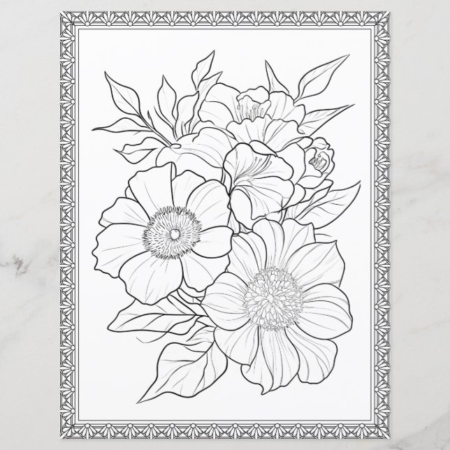 Elegante Bloemen Kleuren Pagina Scrapbook Papier (Voorkant)