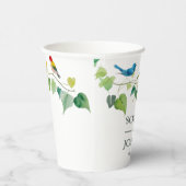 Elegante bloemen Kleurrijke vogel bruiloft Papieren Bekers (Rechts)