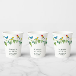 Elegante bloemen Kleurrijke vogel bruiloft Papieren Bekers