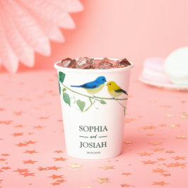 Elegante bloemen Kleurrijke vogel bruiloft Papieren Bekers