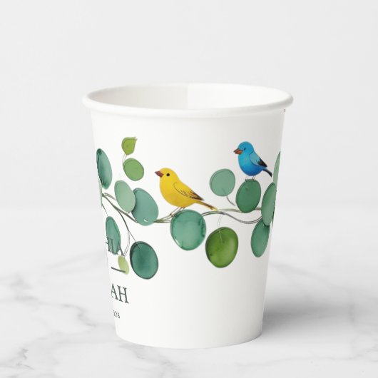 Elegante bloemen Kleurrijke vogel bruiloft Papieren Bekers (Links)