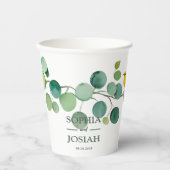 Elegante bloemen Kleurrijke vogel bruiloft Papieren Bekers (Voorkant)