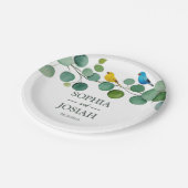 Elegante bloemen Kleurrijke vogel bruiloft Papieren Bordje (Gekanteld)