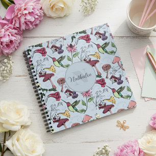 Elegante Bloemen Kolibrie Patroon Blauw Notitieboek