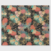 Elegante bloemen | Koraal & Mint Pioenrozen op zwa Cadeaupapier (Vlak)