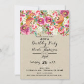 Elegante Bloemen & Kraft Shabby Chic Verjaardagsfe Kaart (Voorkant)