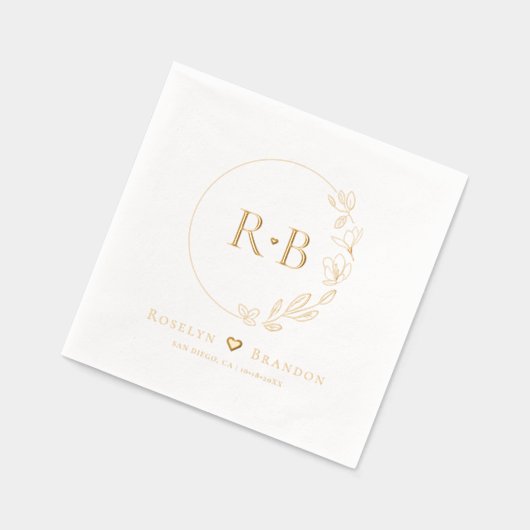 Elegante Bloemen Krans bruiloft Monogram Custom Folie Servetten (Links)