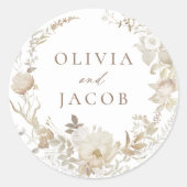 Elegante  Bloemen Krans Bruiloft Ronde Sticker (Voorkant)
