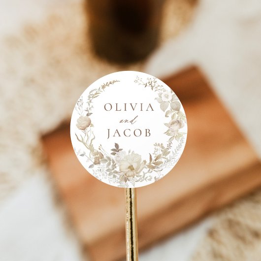 Elegante  Bloemen Krans Bruiloft Ronde Sticker