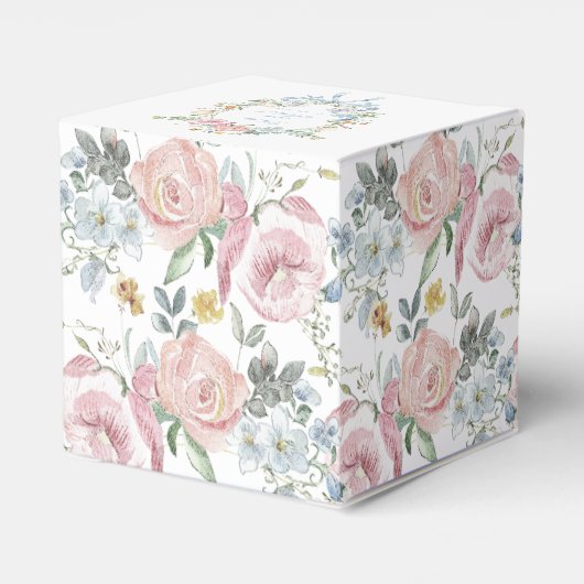 Elegante Bloemen Krans Crest Monogram Huwelijk Bedankdoosjes (Achterkant)