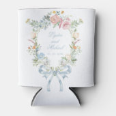 Elegante Bloemen Krans Crest Monogram Huwelijk Blikjeskoeler (Voorkant)