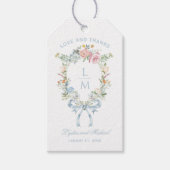 Elegante Bloemen Krans Crest Monogram Huwelijk Cadeaulabel (Voorkant)