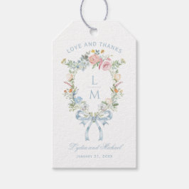 Elegante Bloemen Krans Crest Monogram Huwelijk Cadeaulabel