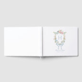 Elegante Bloemen Krans Crest Monogram Huwelijk Gastenboek (Volledig)