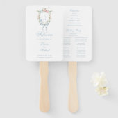 Elegante Bloemen Krans Crest Monogram Huwelijk Handwaaier (Voorkant en achterkant)