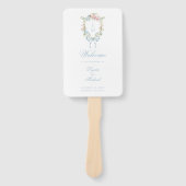 Elegante Bloemen Krans Crest Monogram Huwelijk Handwaaier (Voorkant)