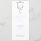 Elegante Bloemen Krans Crest Monogram Huwelijk Menu (Voorkant)