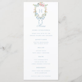 Elegante Bloemen Krans Crest Monogram Huwelijk Menu