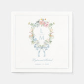 Elegante Bloemen Krans Crest Monogram Huwelijk Servet (Voorkant)