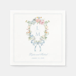 Elegante Bloemen Krans Crest Monogram Huwelijk Servet
