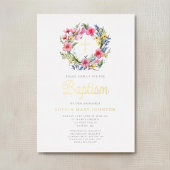 Elegante Bloemen Krans Meisje Doop Goud Folie Uitnodiging