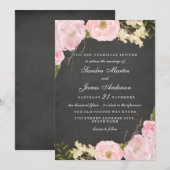 Elegante Bloemen Krijtbord Huwelijksuitnodiging Kaart (Voorkant / Achterkant)
