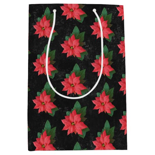 Elegante Bloemen Krijtbord Vrolijk Kerstfeest Medium Cadeauzakje (Voorkant)