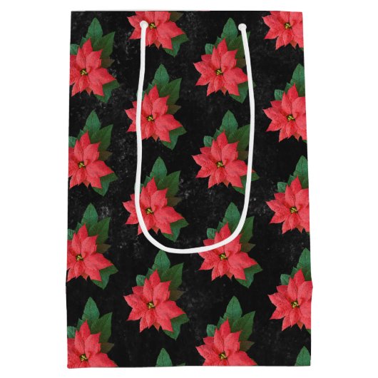 Elegante Bloemen Krijtbord Vrolijk Kerstfeest Medium Cadeauzakje (Achterkant)