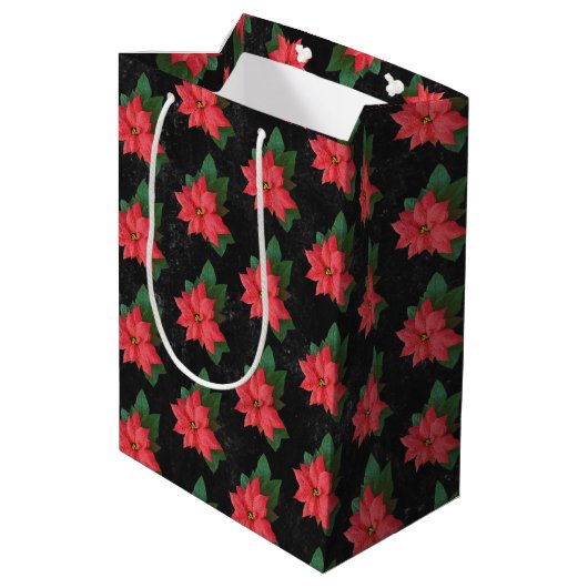 Elegante Bloemen Krijtbord Vrolijk Kerstfeest Medium Cadeauzakje (Achterkant Gekanteld)