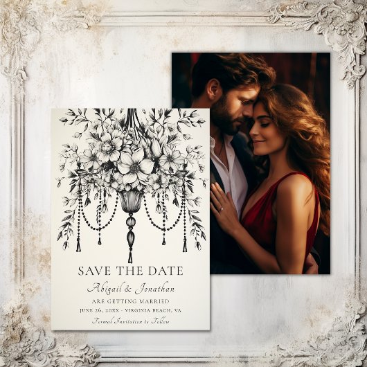 Elegante Bloemen Kroonluchter Foto Bruiloft Save The Date