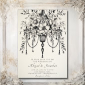 Elegante Bloemen Kroonluchter Zwart-wit Bruiloft Kaart