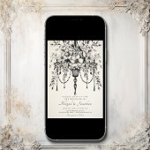 Elegante Bloemen Kroonluchter Zwart-wit Bruiloft Kaart