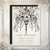 Elegante Bloemen Kroonluchter Zwart-wit Bruiloft Save The Date