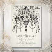 Elegante Bloemen Kroonluchter Zwart-wit Bruiloft Save The Date