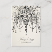 Elegante Bloemen Kroonluchter Zwart-wit Visitekaartje (Voorkant)