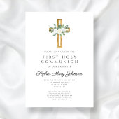 Elegante Bloemen Kruis Meisje Eerste Heilige Commu Kaart