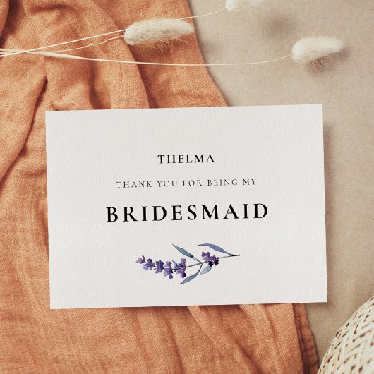 Elegante Bloemen Lavendel Bruidsmeisje Bedankkaart