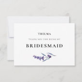 Elegante Bloemen Lavendel Bruidsmeisje Bedankkaart (Voorkant)