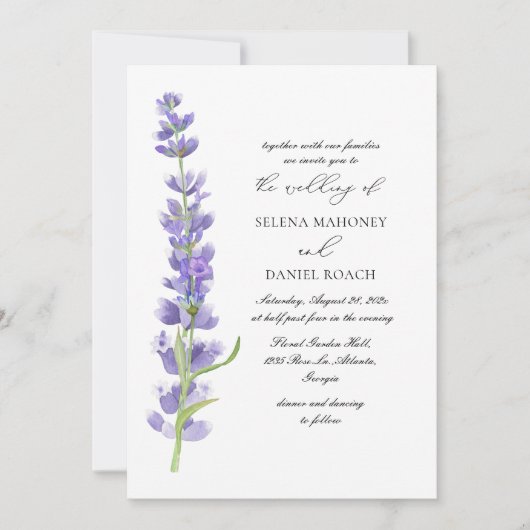Elegante bloemen lavendel bruiloft kaart (Voorkant)