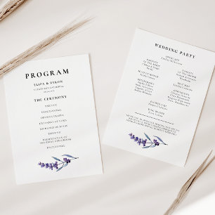 Elegante Bloemen Lavendel Huwelijk dubbelzijdig Programmakaart
