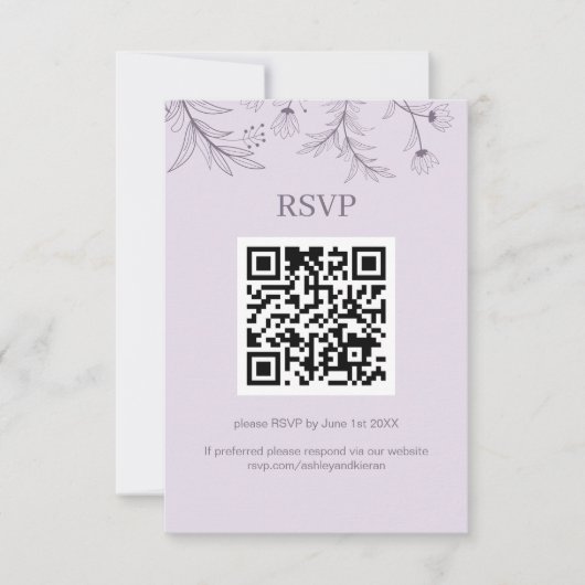 Elegante Bloemen Lavendel Huwelijk QR code RSVP Kaartje (Voorkant)