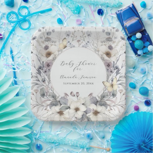 Elegante Bloemen Lavendel In Witte Baby Meisje Dou Papieren Bordje (Feest)