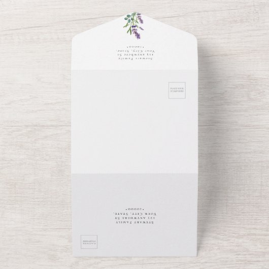 Elegante Bloemen Lavendel Kalligrafie Huwelijk All In One Uitnodiging (Buitenkant)