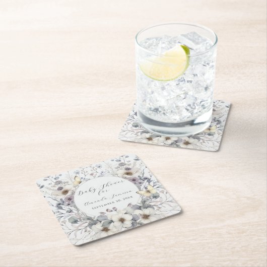 Elegante Bloemen Lavendel n Wit Meisje Baby shower Kartonnen Onderzetters (Insitu)