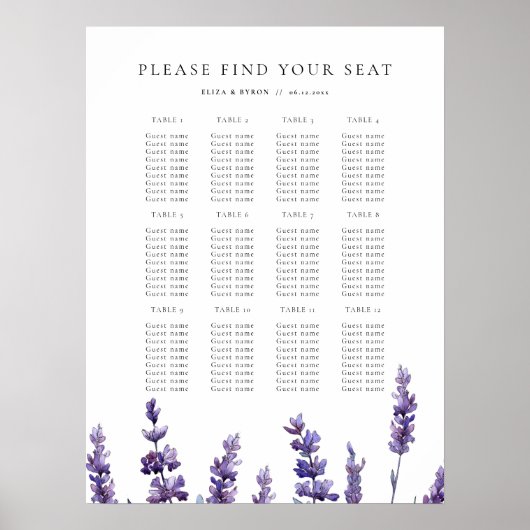 Elegante Bloemen Lavendel Trouwstoel Grafiek Poster (Voorkant)