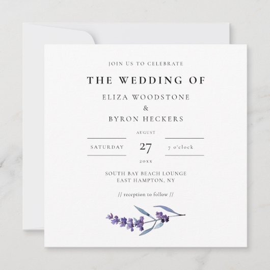 Elegante Bloemen Lavendel Vierkante bruiloft Kaart (Voorkant)