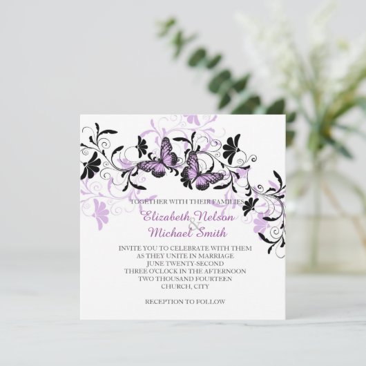 Elegante Bloemen Lavendel Vlinder Bruiloft Uitnodi Kaart